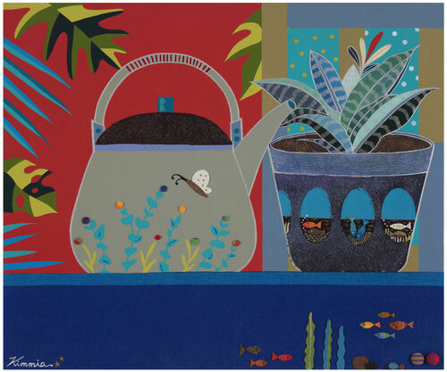 One afternoon with kettle and flower port by Mia Kim, Painting for Sale on Select