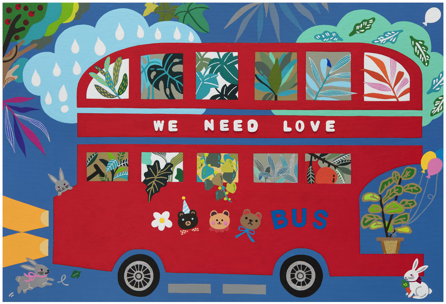 Plant School Bus (Red School Bus) Mia Kim Original painting for sale