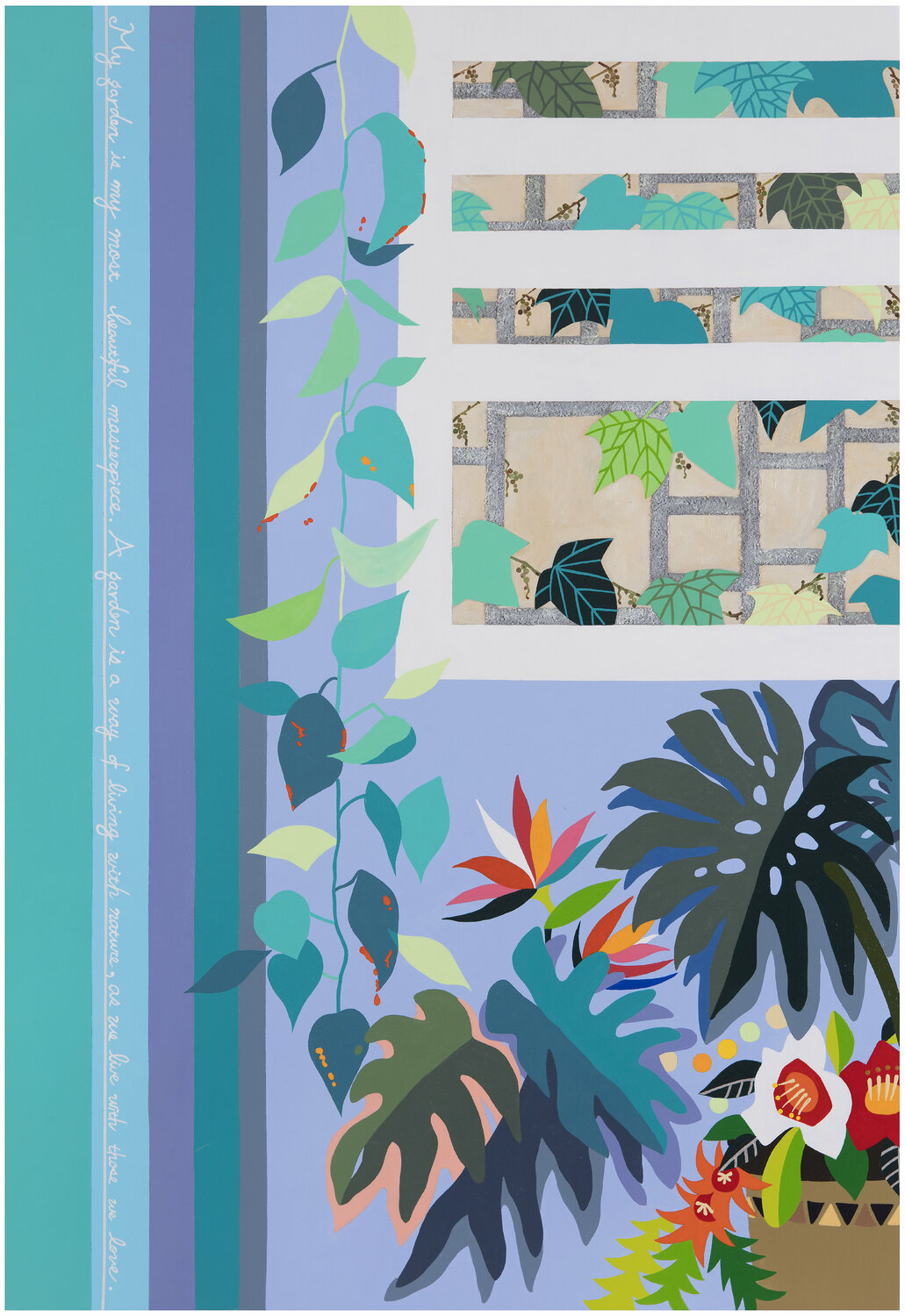 Indoor garden with ivy vines visible out the window Mia Kim Original painting for sale