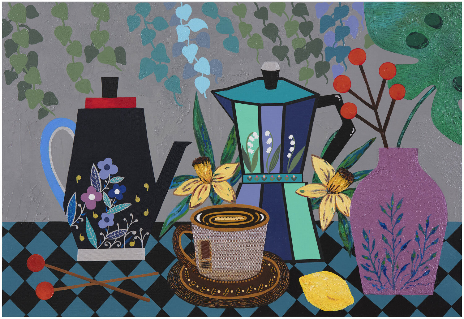 Mom's kitchen_Teatime Mia Kim Original painting for sale