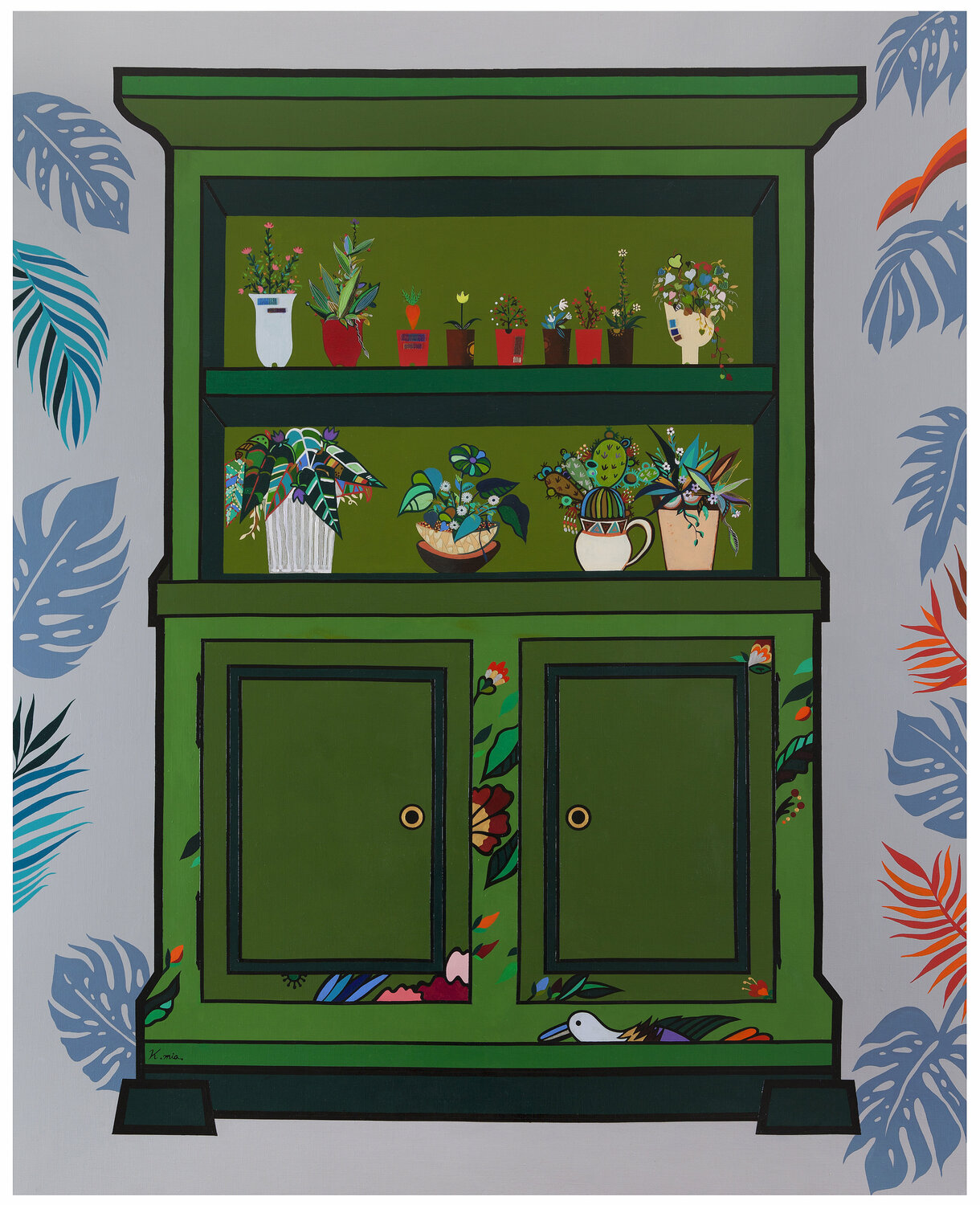 New green decoration cabinet Mia Kim Original painting for sale