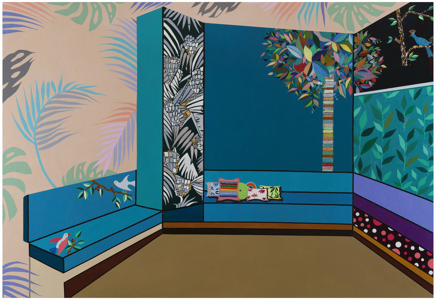 Comfortable indoor space with sofa and cushion Mia Kim Original painting for sale