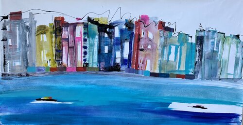 Sailing by the coastline by Gisela Gaffoglio, Painting for Sale on Select