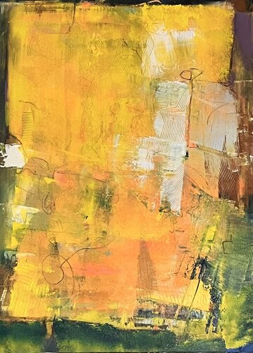 Yellow abstract by Marie Rouach, Painting for Sale on Select
