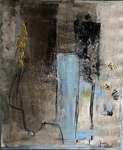 Abstraction in grey and gold von Marie Rouach, Malerei kaufen auf Select