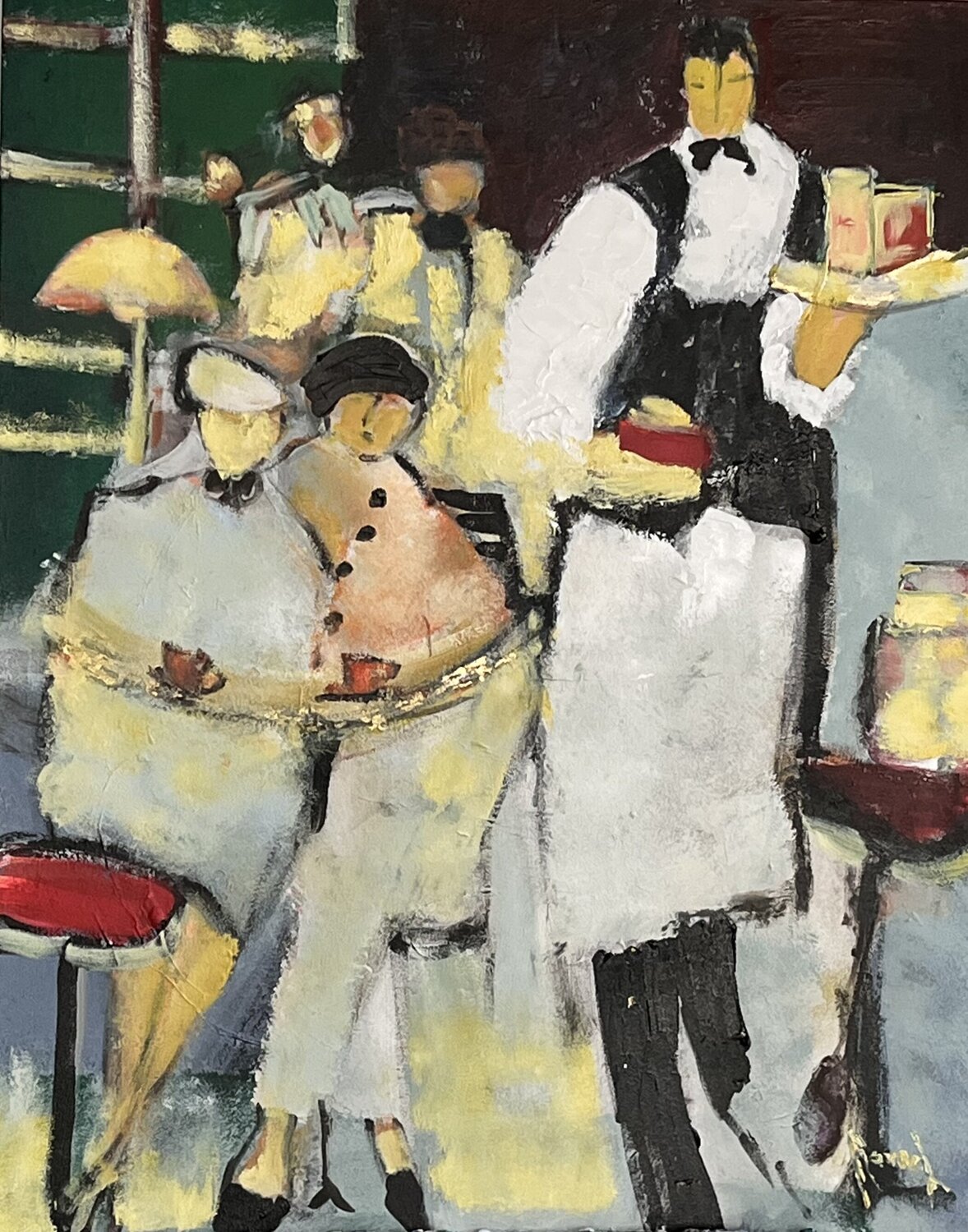 Le serveur du café du coin Marie Rouach Original painting for sale