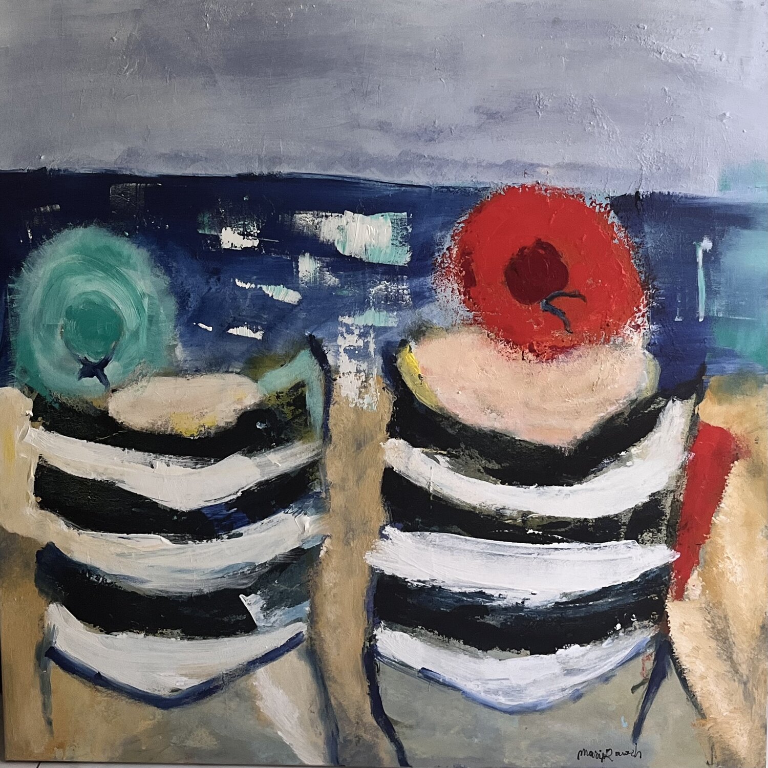 Gazoz beach revisited Marie Rouach Original painting for sale