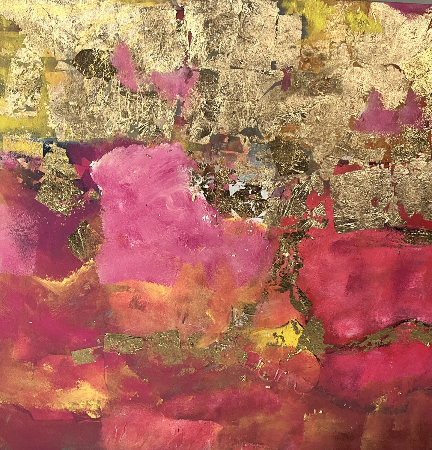 Pink and gold abstract Marie Rouach Original painting for sale