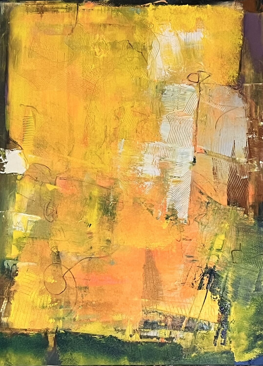 Yellow abstract Marie Rouach Original painting for sale
