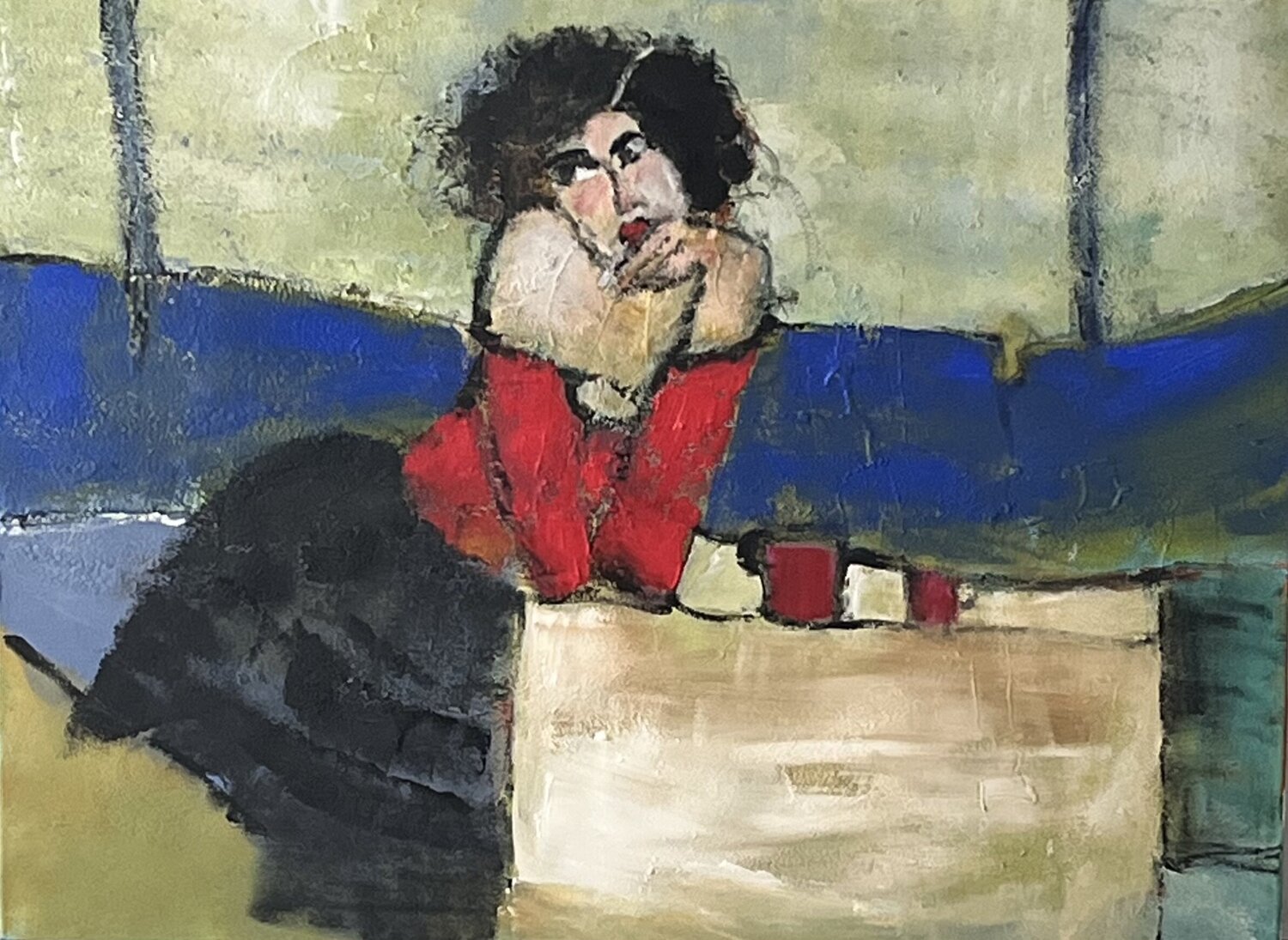 Au café Marie Rouach Original painting for sale