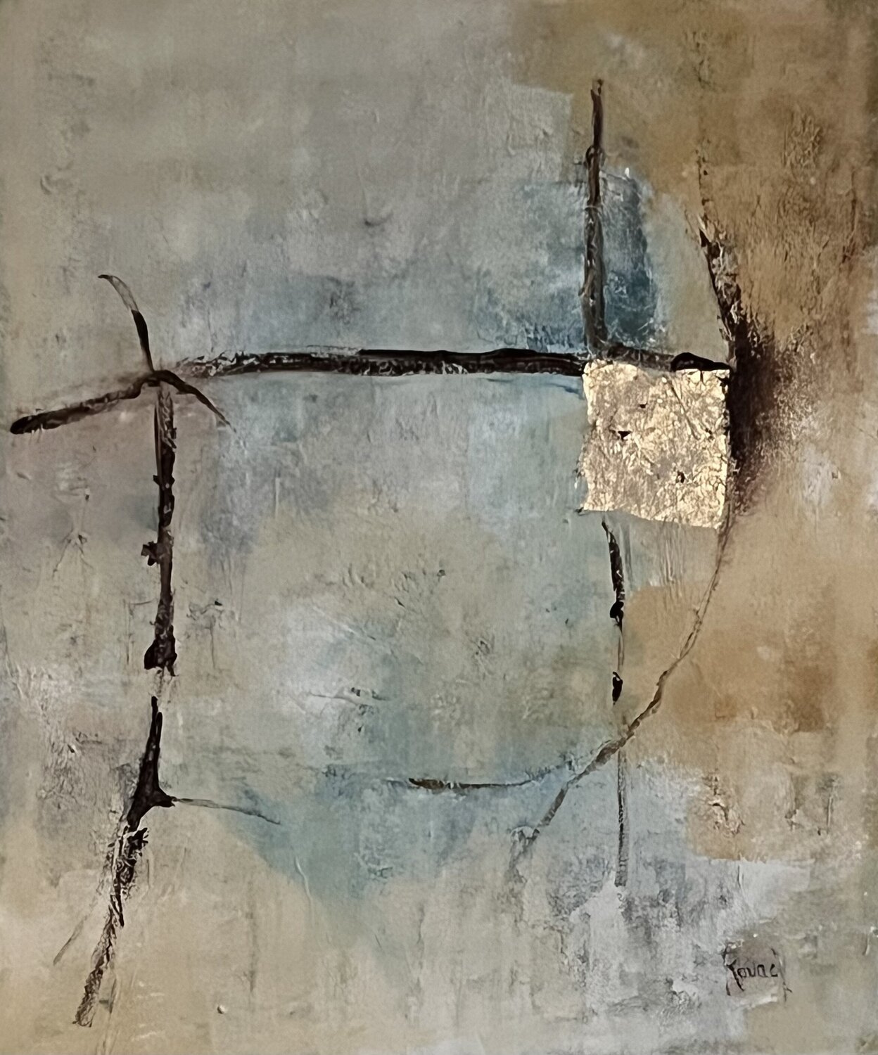 Blue and gold abstract 1 Marie Rouach Original painting for sale
