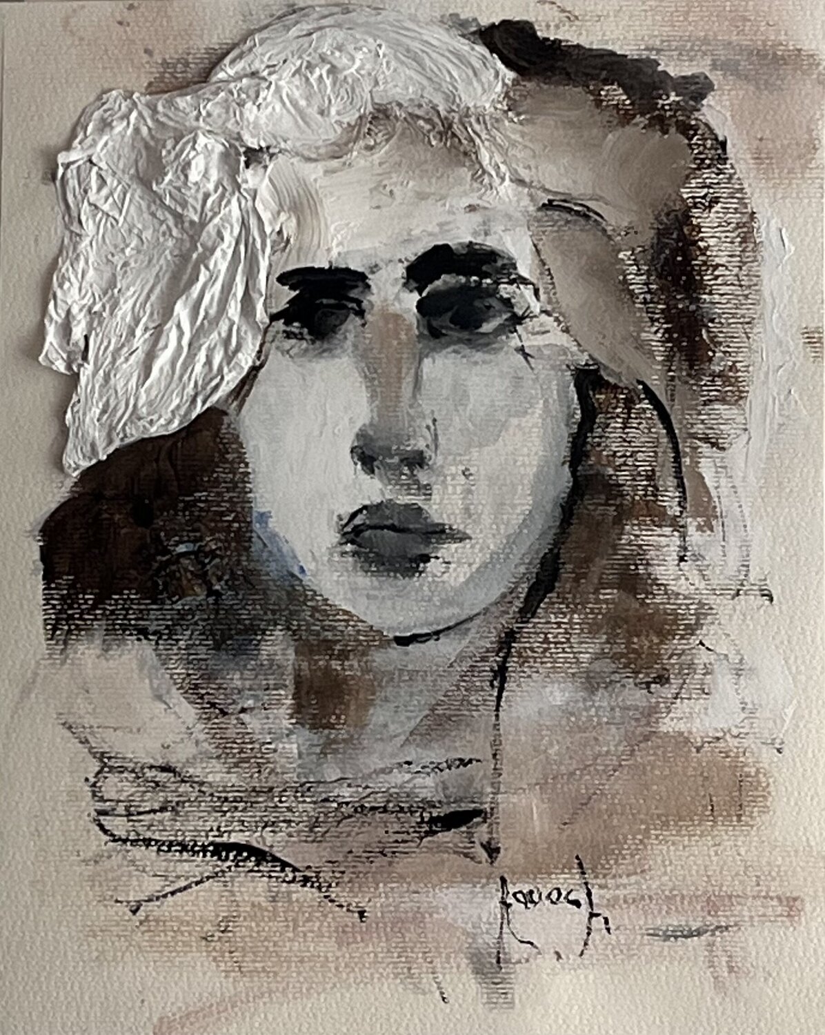 Portrait au ruban Marie Rouach Original painting for sale