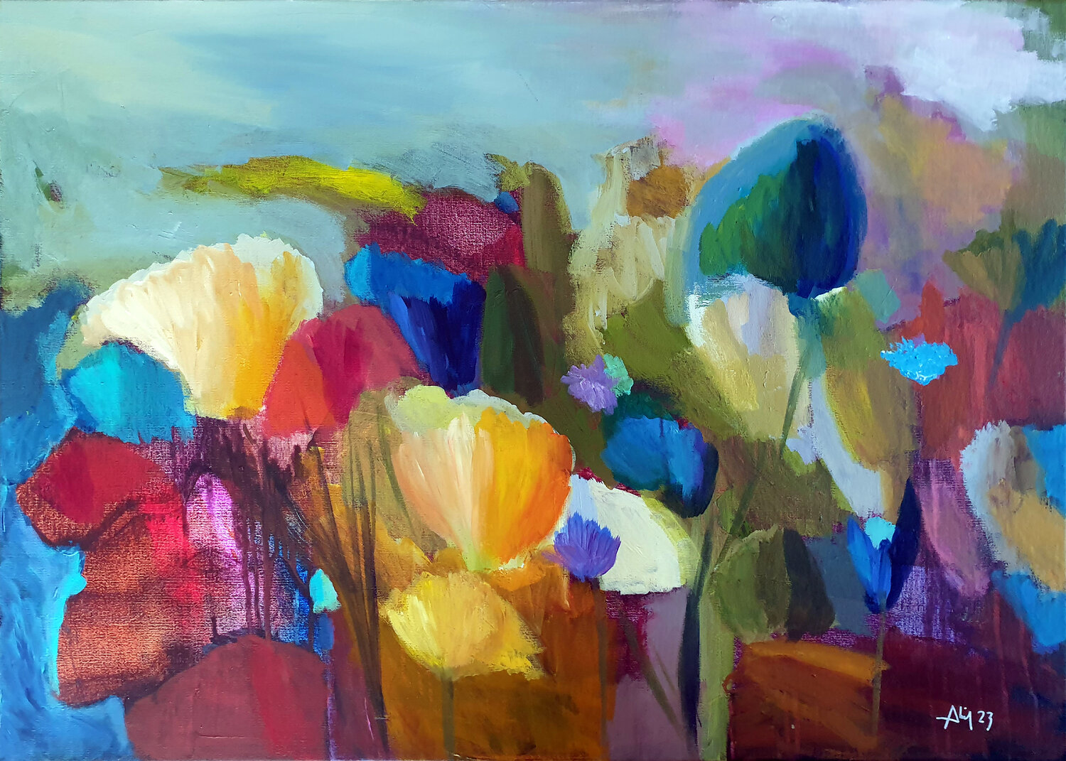 Paysage fleurs Philippe Abril Original painting for sale