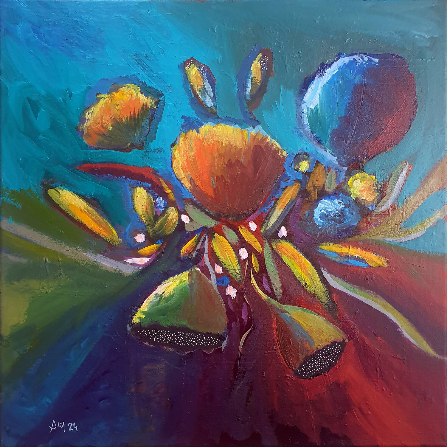 Fleurs de jour, fleurs de nuit Philippe Abril Original painting for sale