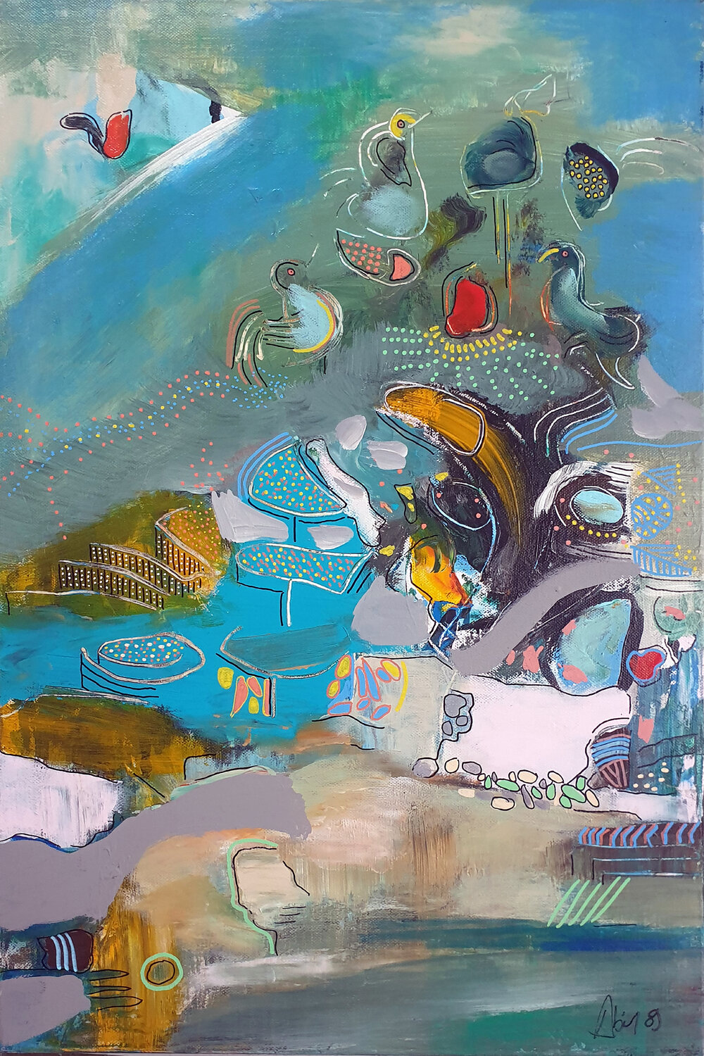 L'atelier du chat Philippe Abril Original painting for sale