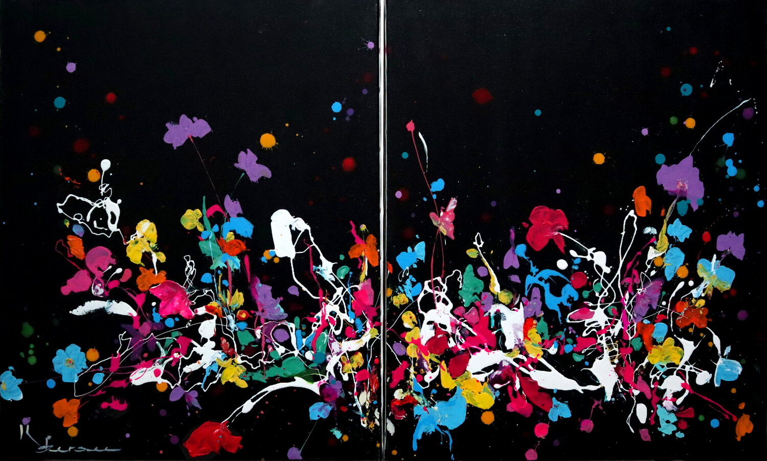 Fleurs dansantes la nuit-Diptyque Kspersee Original painting for sale
