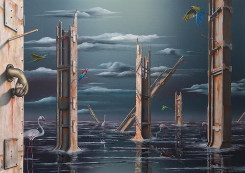 La paix (encadré sous baguettes) by Thierry Van Quickenborne, Painting for Sale on Select