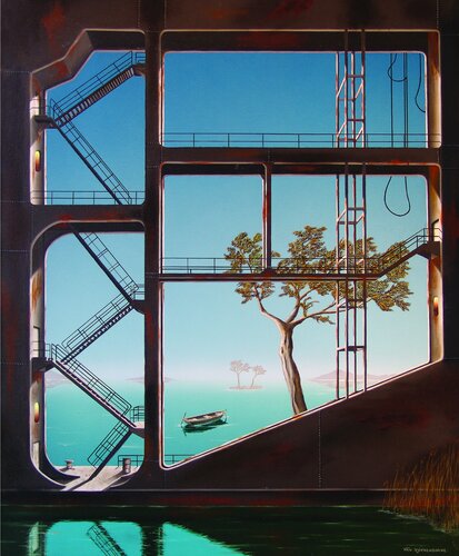La barge (sous baguettes) by Thierry Van Quickenborne, Painting for Sale on Select