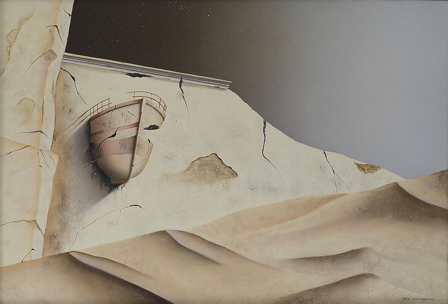 The stone-boat (Sous baguette) Thierry Van Quickenborne Original painting for sale