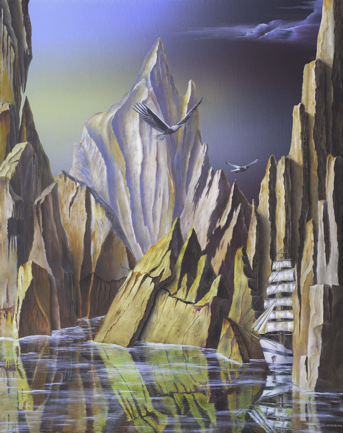 La caravelle (encadré sous baguettes) Thierry Van Quickenborne Original painting for sale