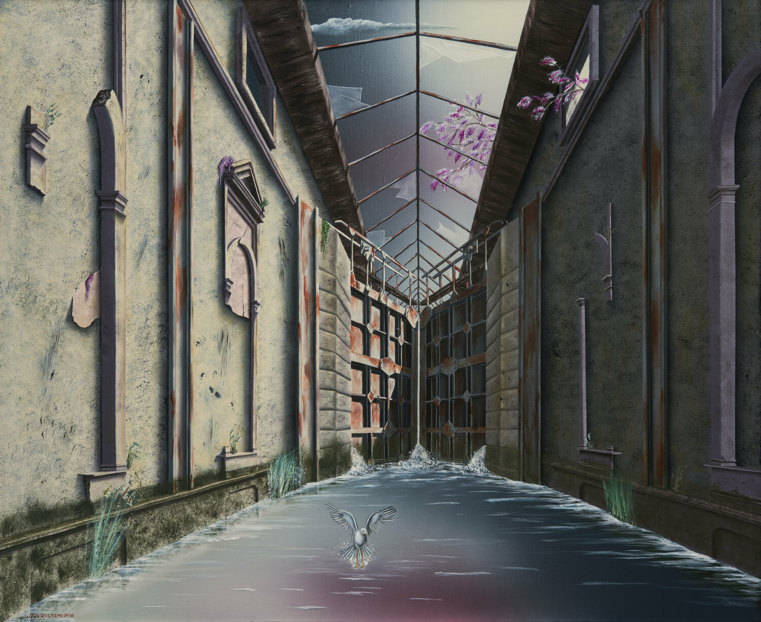 Le canal (sous baguettes) Thierry Van Quickenborne Original painting for sale