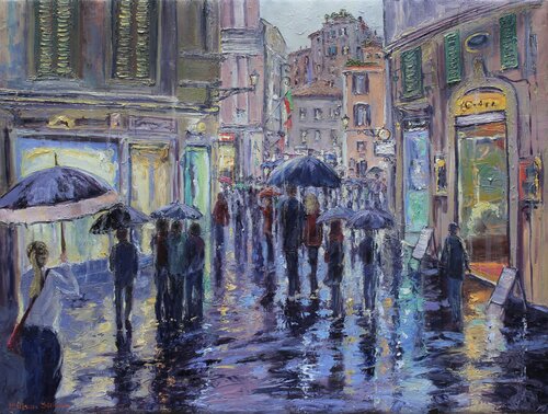 A Rainy Stroll In Rome by Kristen Olson Stone, Painting for Sale on Select