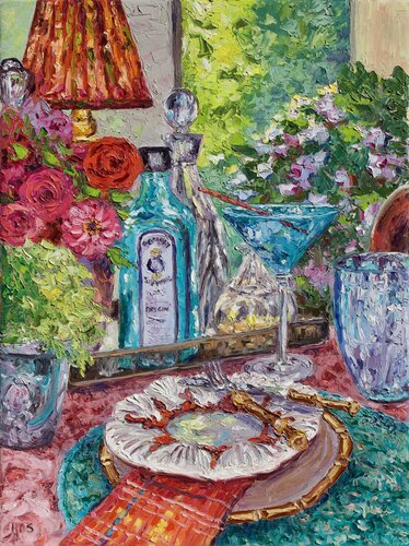 Sunlit Sapphire And Zinnias von Kristen Olson Stone, Malerei kaufen auf Select