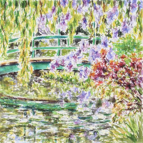The Japanese Bridge At Monet's Garden by Kristen Olson Stone, Painting for Sale on Select