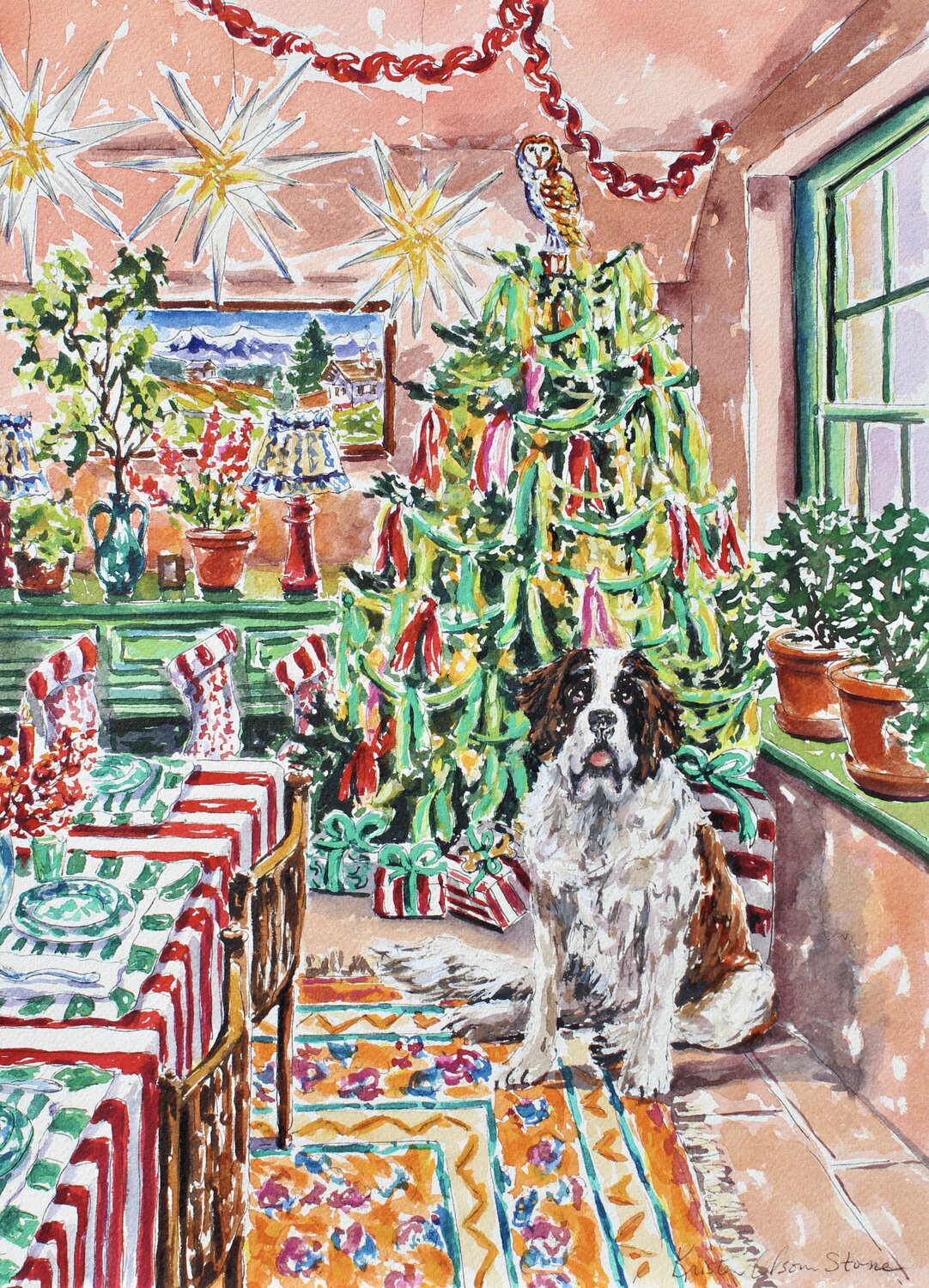 A Glowing Christmas With A Loyal Friend Kristen Olson Stone Original painting for sale