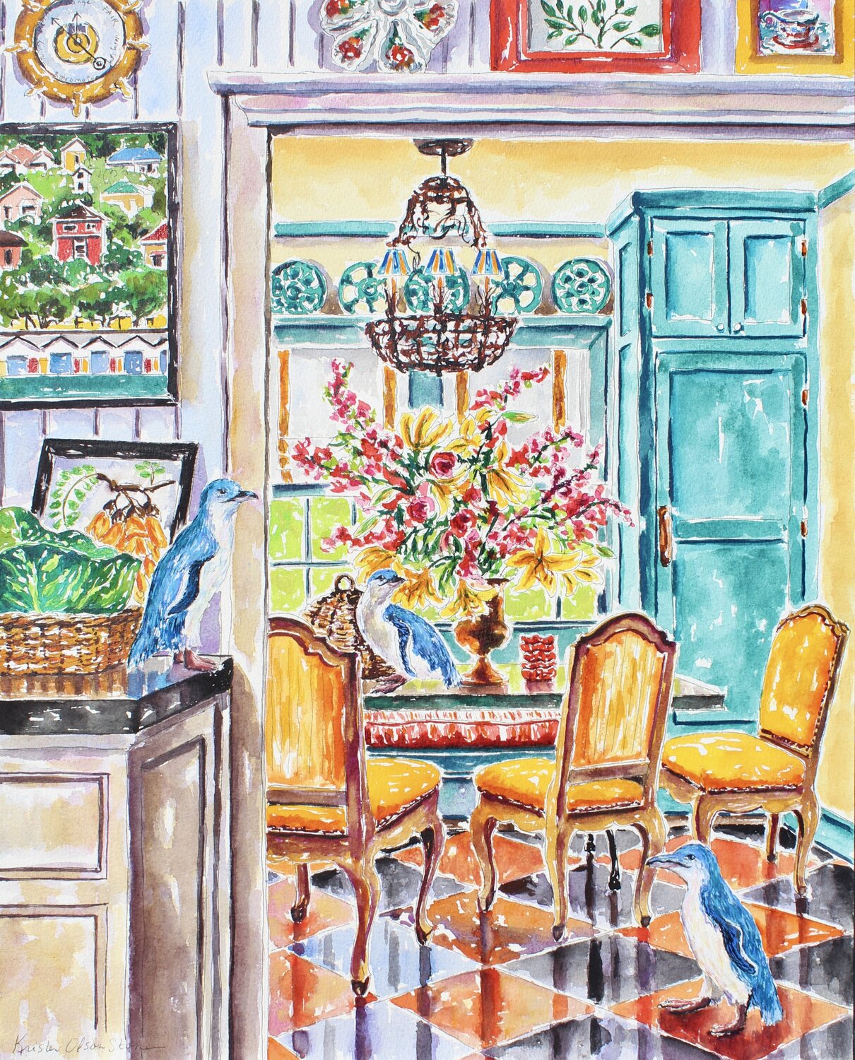A Nook For New Zealand's Feathered Friends Kristen Olson Stone Original painting for sale
