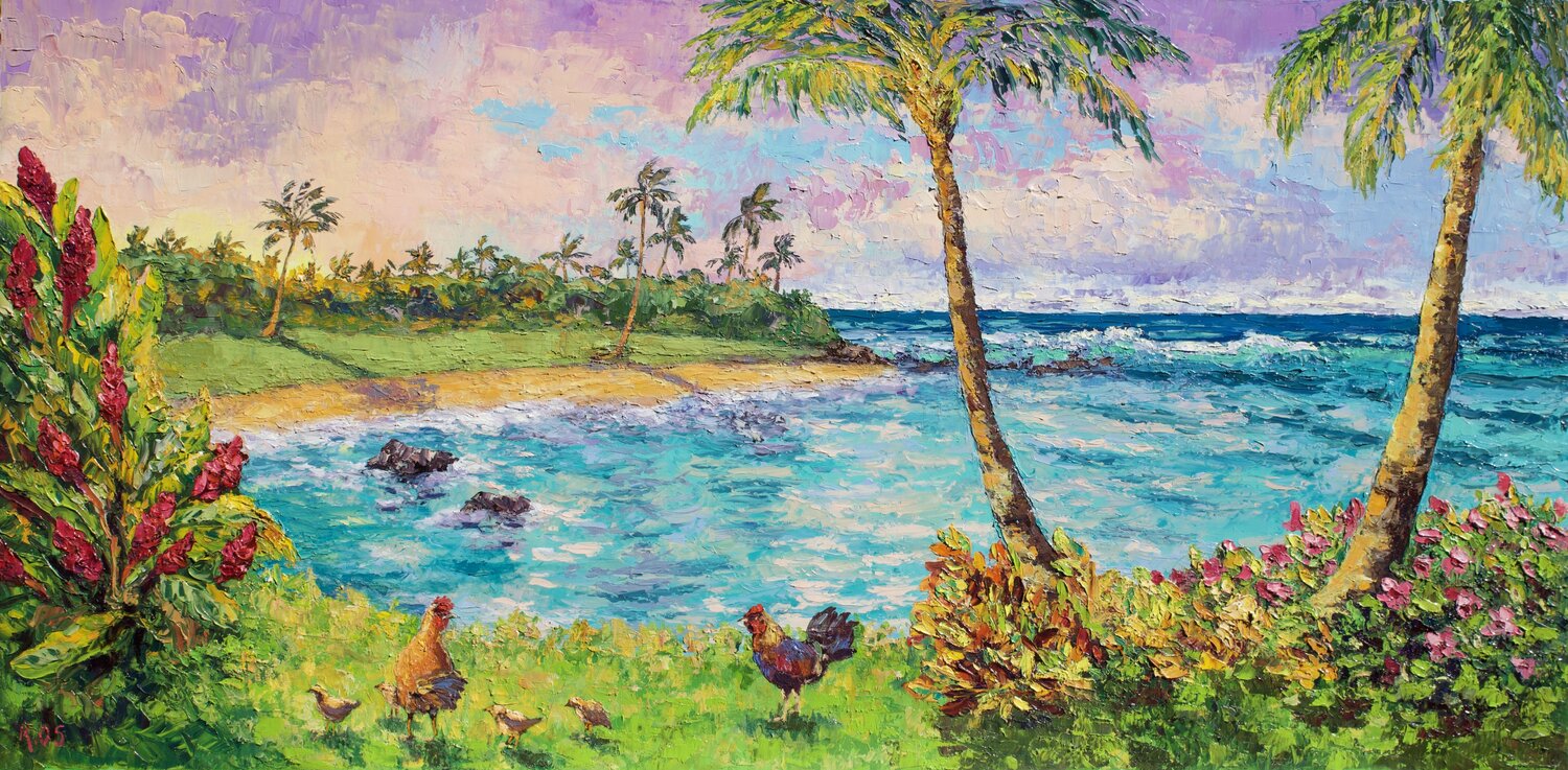Kukui'ula Bay, Kauai Kristen Olson Stone Originalgemälde zu verkaufen
