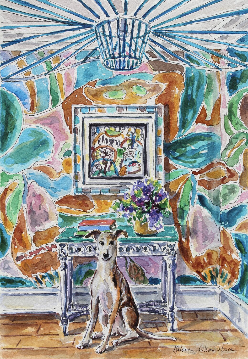 Whippet And Chill Kristen Olson Stone Original painting for sale