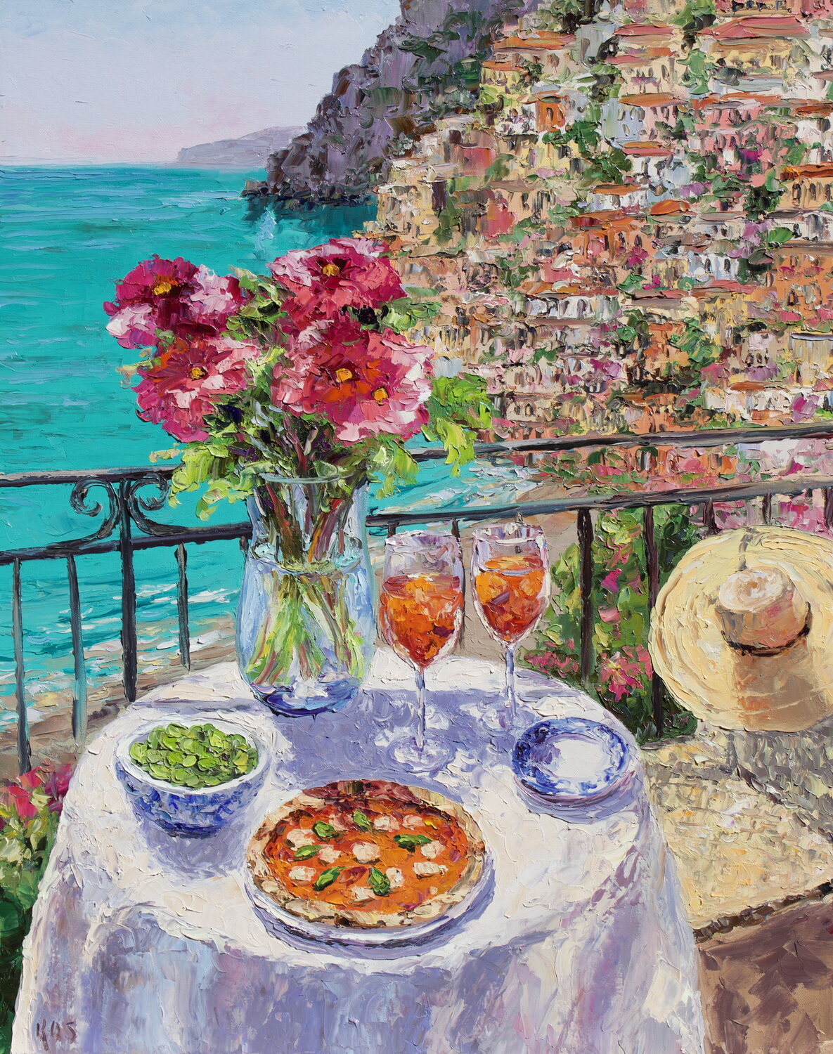 Pizza By The Sea Kristen Olson Stone Originalgemälde zu verkaufen