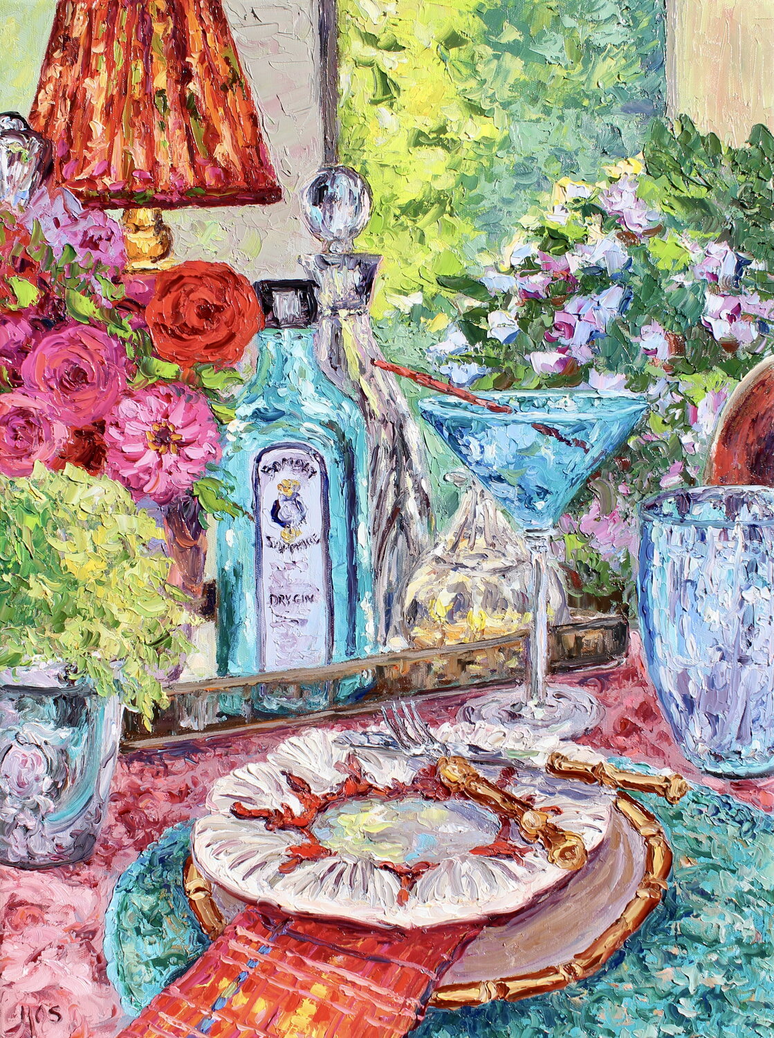 Sunlit Sapphire And Zinnias Kristen Olson Stone Original painting for sale