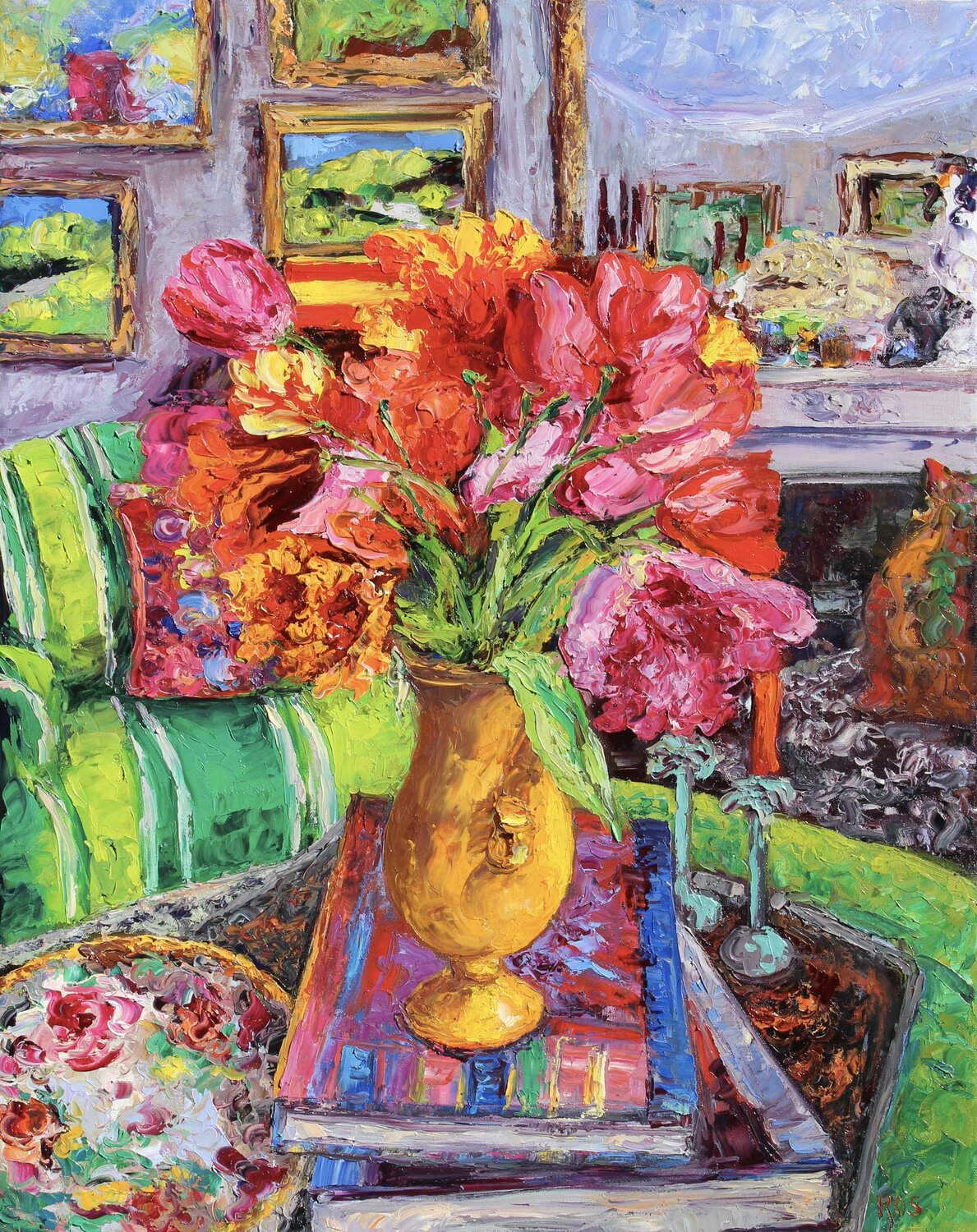 Tulips By The Hearth Kristen Olson Stone Original painting for sale
