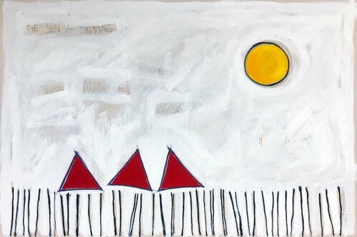 THE SUN IS SHINING AND THREE DWARVES ARE SITTING IN THE GRAS by Hari Beierl, Painting for Sale on Select
