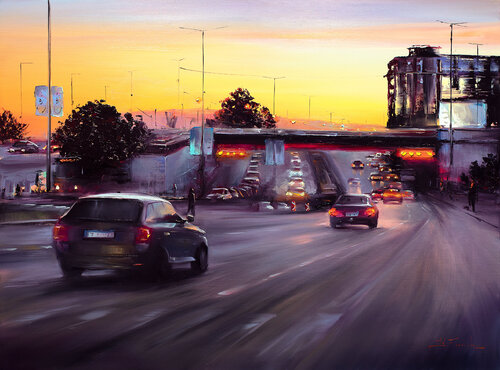 Warm Sunset over the city by Bozhena Fuchs, Painting for Sale on Select