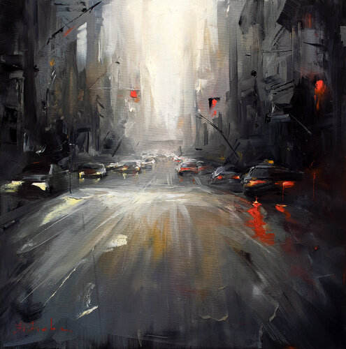 Pulsating Lights of the Grey City by Bozhena Fuchs, Painting for Sale on Select