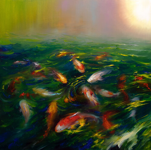 Koi fish in the pond by Bozhena Fuchs, Painting for Sale on Select