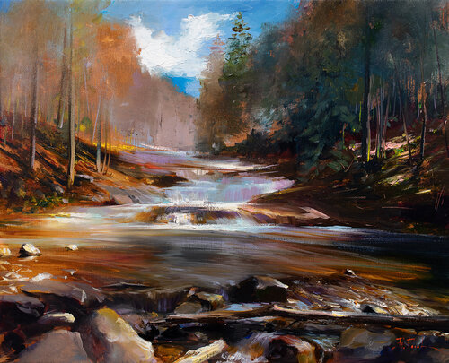 A Forest's Fall Cascade by Bozhena Fuchs, Painting for Sale on Select