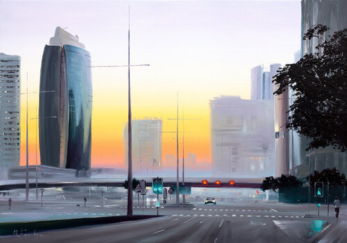 Silent Dawn on Dubai Streets by Bozhena Fuchs, Painting for Sale on Select
