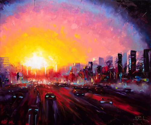 Golden Hour in the City by Bozhena Fuchs, Painting for Sale on Select