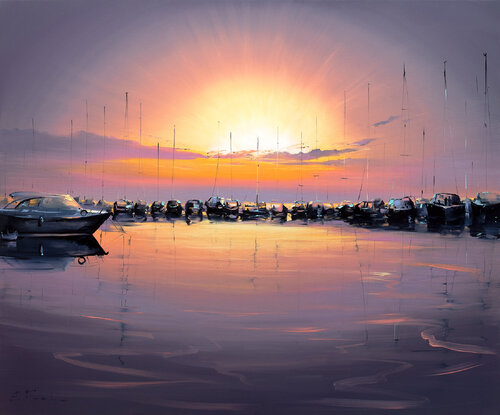 Marina at First Light by Bozhena Fuchs, Painting for Sale on Select