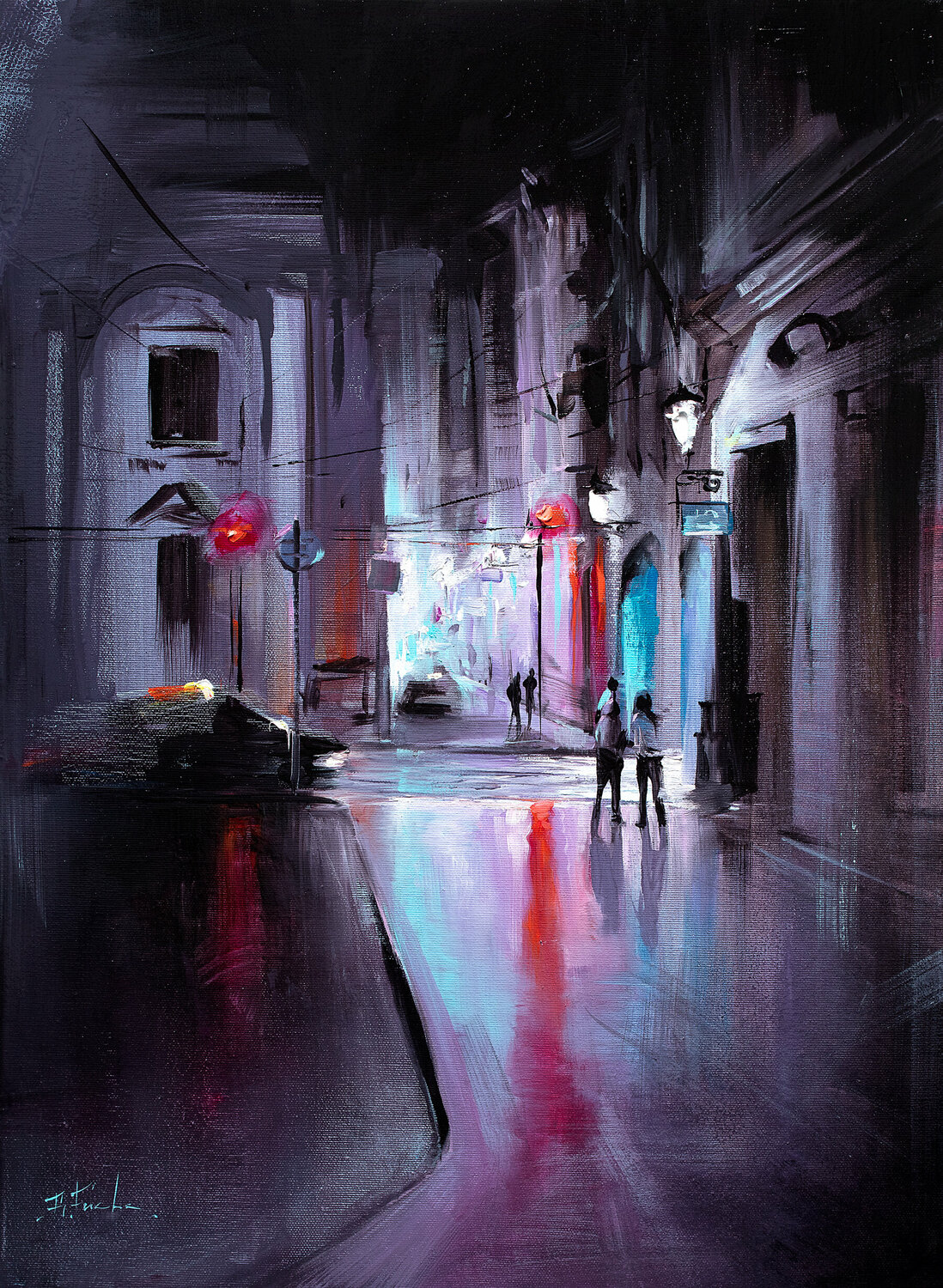 A Walk at Midnight Bozhena Fuchs Original painting for sale