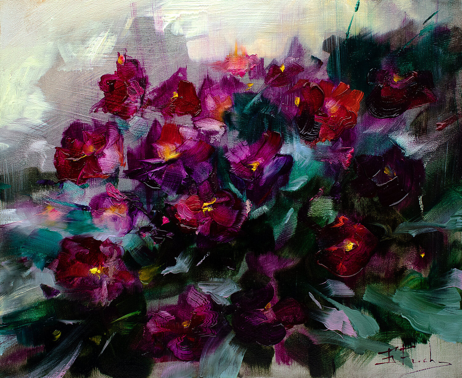 Magenta Blooms Bozhena Fuchs Original painting for sale