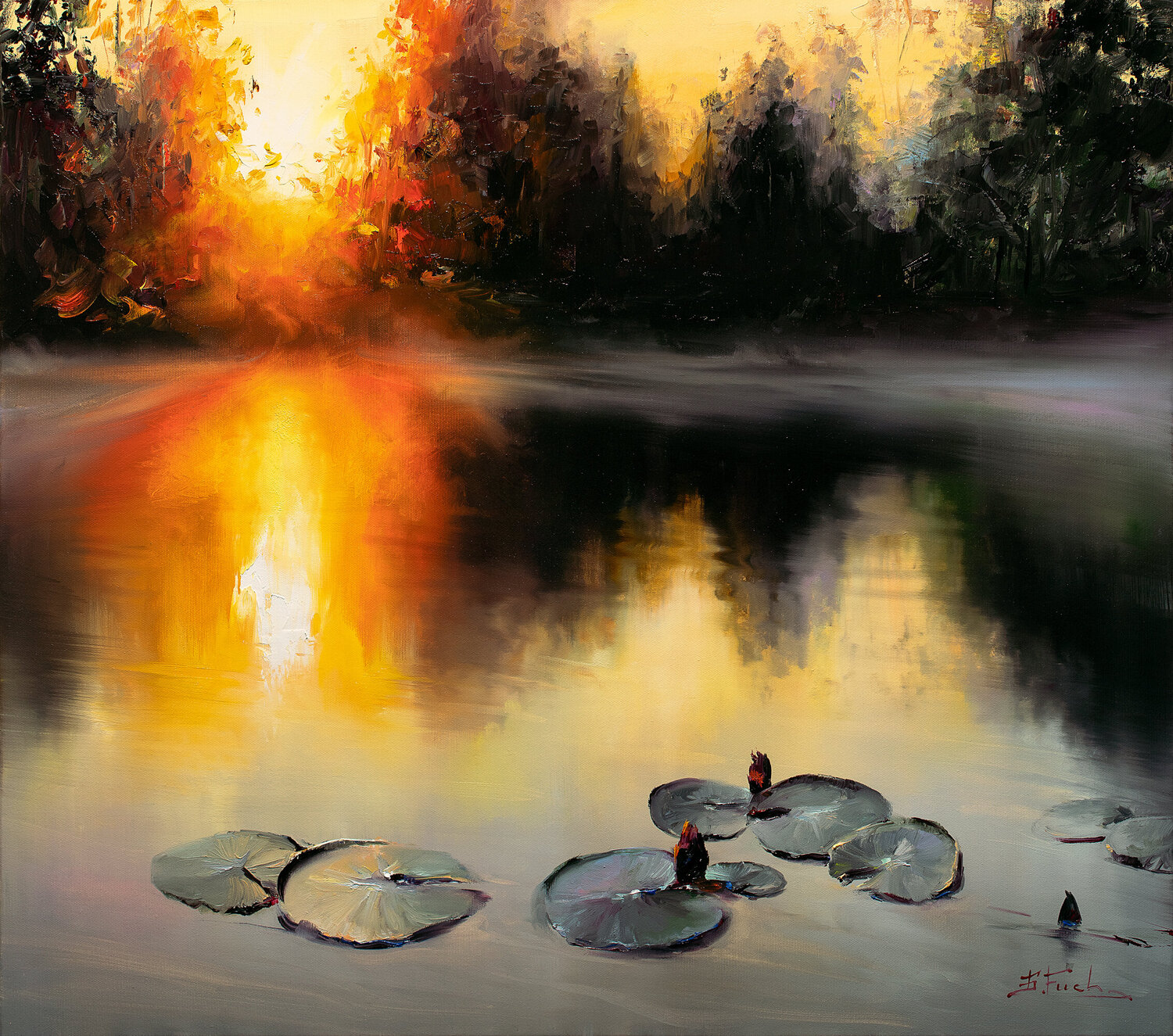 Summer evening on the lake Bozhena Fuchs Original painting for sale