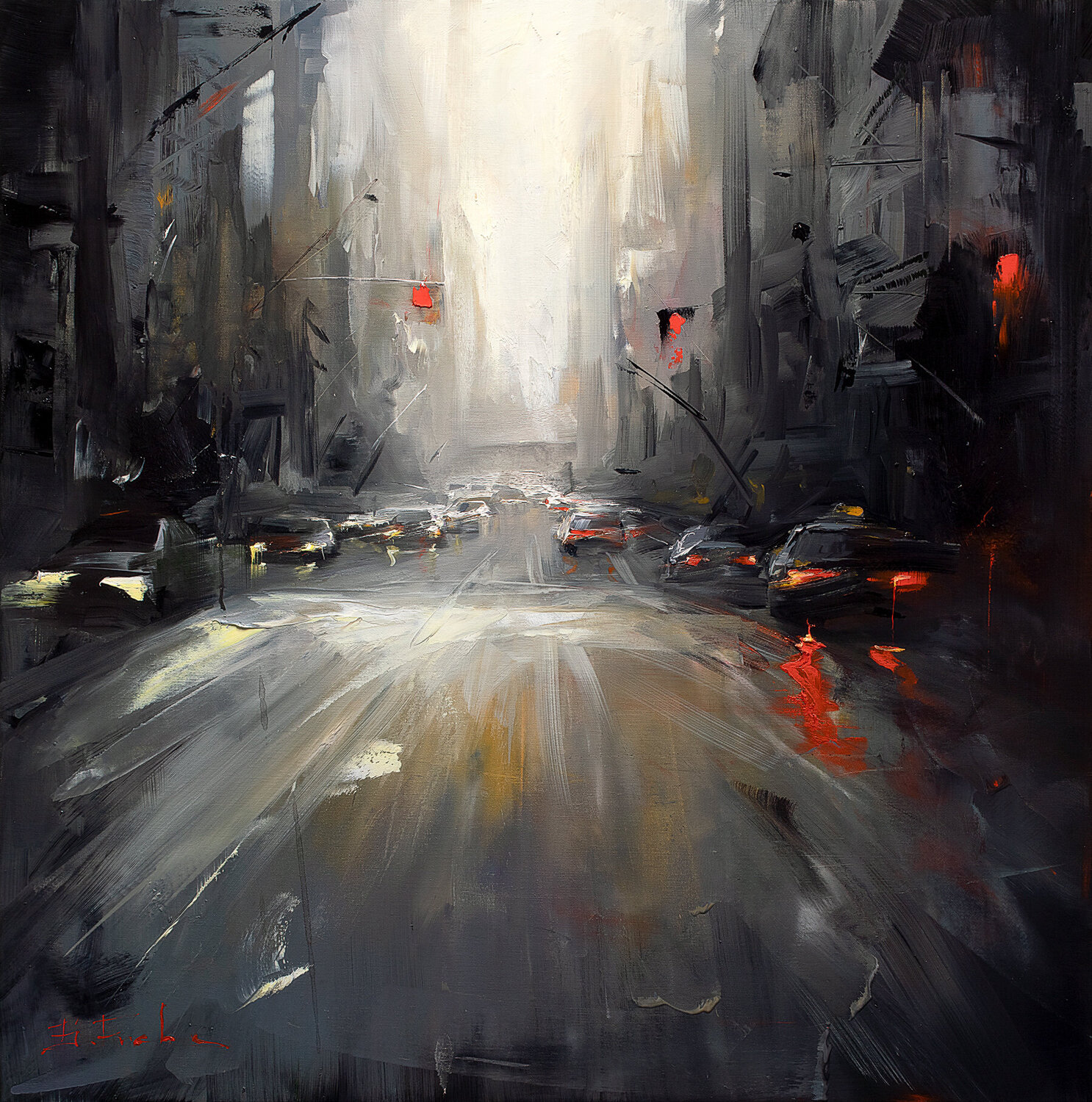 Pulsating Lights of the Grey City Bozhena Fuchs Original painting for sale