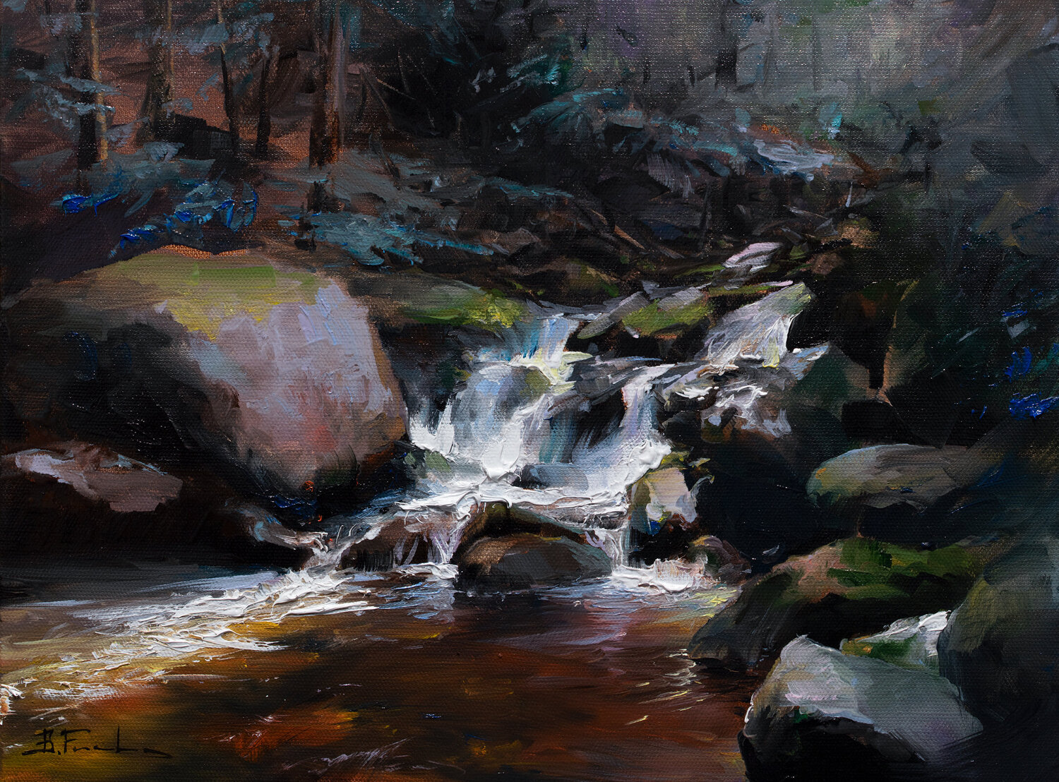Whispers of the Woodland Stream Bozhena Fuchs Original painting for sale