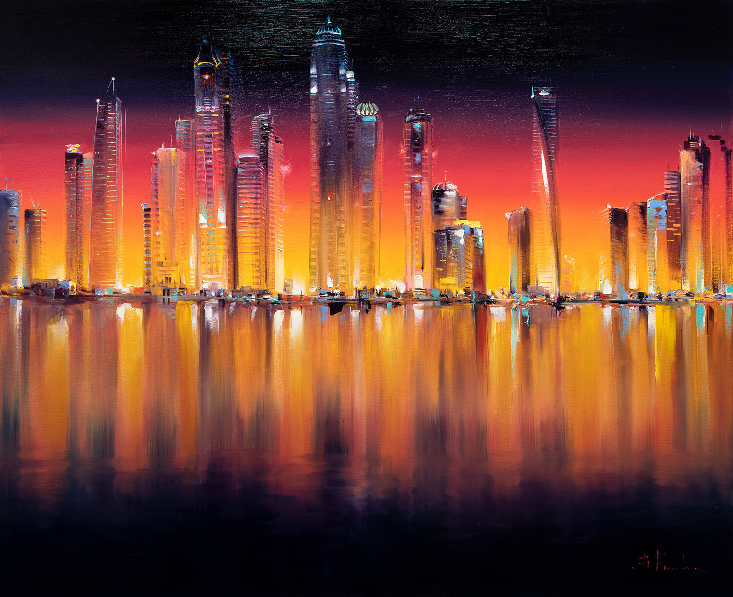 Dubai Skyline Bozhena Fuchs Original painting for sale
