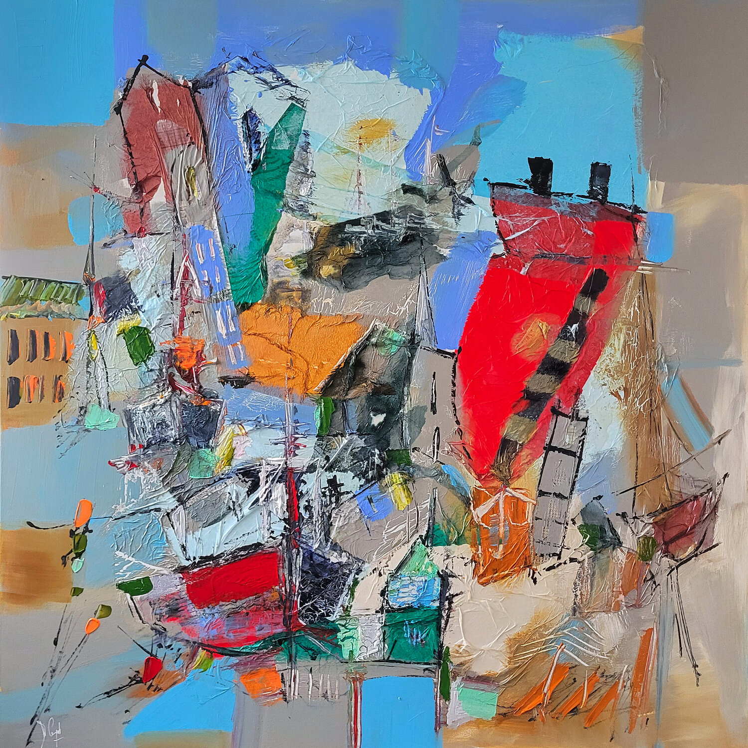 Un voyage en papier-couleur Muriel Cayet Original painting for sale